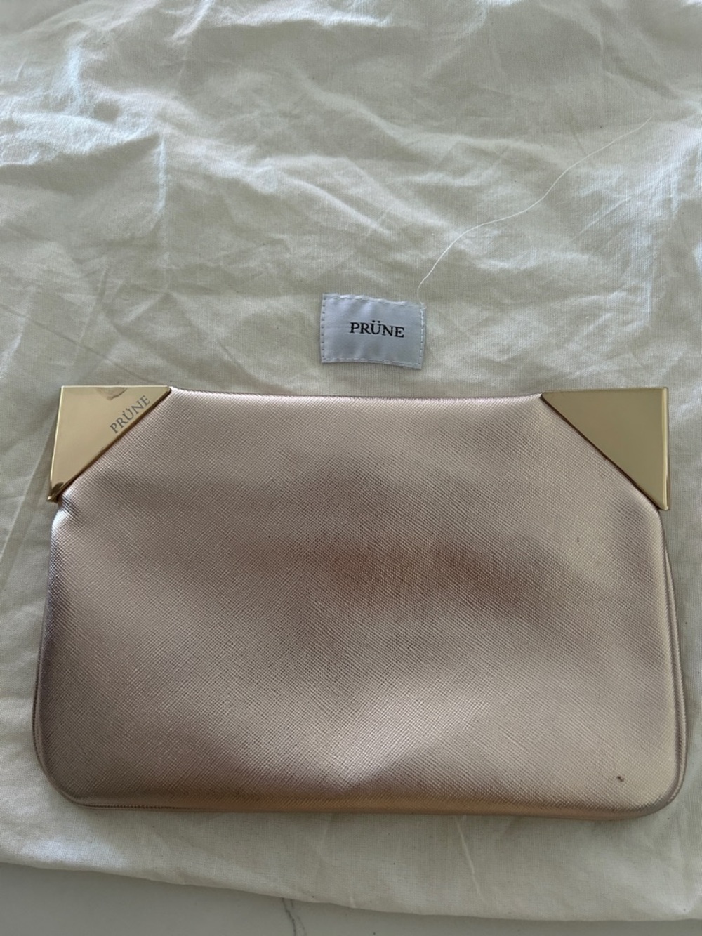 Prune Rose Gold Clutch with Gold Corner Accents